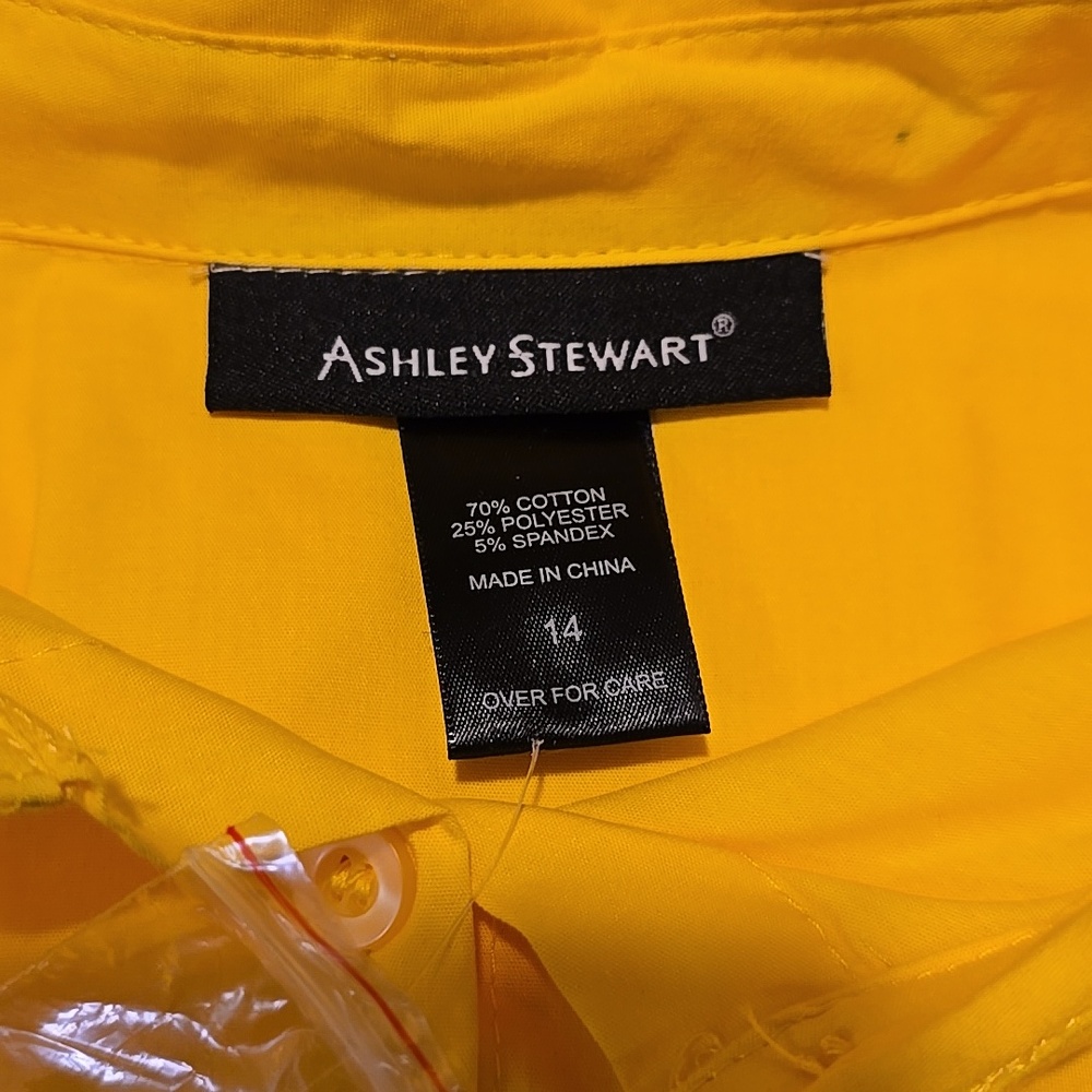 Ashley Stewart Sunny Yellow Button-Down Short Ruffle Sleeve Shirt - Picture 2 of 5